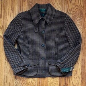 NWT Lauren Ralph Lauren Wool Blazer Brown/Purple Houndstooth Jacket Women’s 16‎